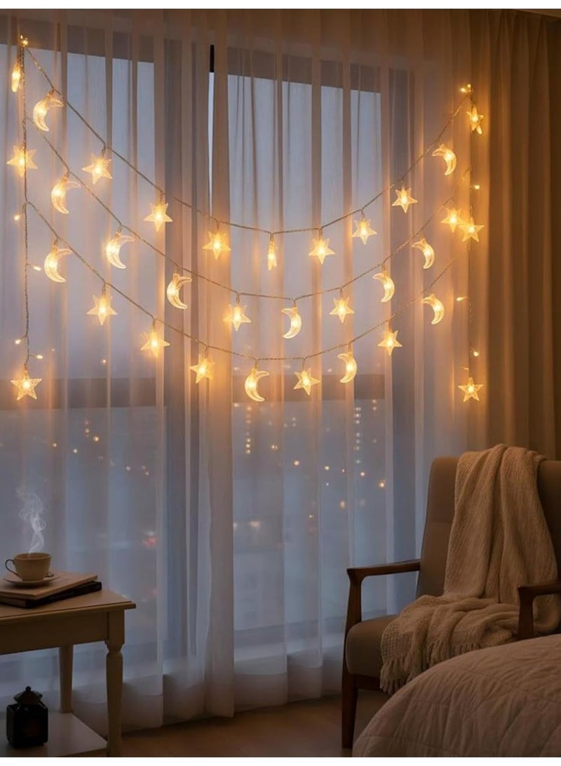 فوريول ستار أضواء رمضان، أضواء نافذة خيوط، أضواء زينة عيد مبارك مع 40 مصباح LED، تعمل بالبطارية، دافئة باللون الأبيض، 6 أمتار - Image 4